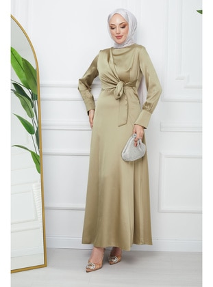 Olive Green - Unlined - Modest Evening Dress - İmaj Butik
