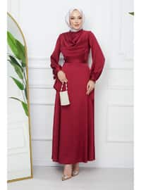 Burgundy - Unlined - Modest Evening Dress