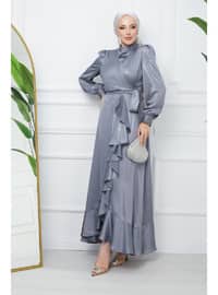 Grey - Unlined - Modest Evening Dress