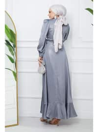 Grey - Unlined - Modest Evening Dress