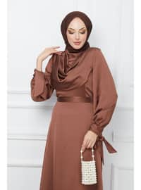 Brown - Unlined - Modest Evening Dress