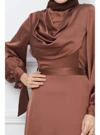 Brown - Unlined - Modest Evening Dress