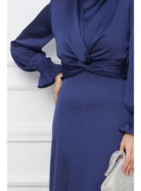 Navy Blue - Unlined - Modest Evening Dress