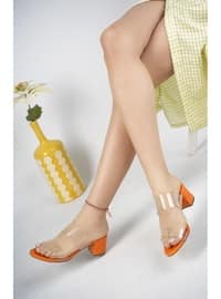Orange - Heeled Slippers - Slippers
