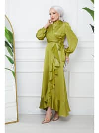 Olive Green - Unlined - Modest Evening Dress