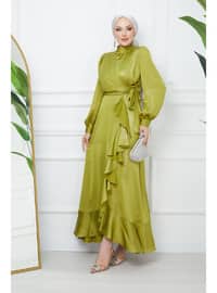 Olive Green - Unlined - Modest Evening Dress