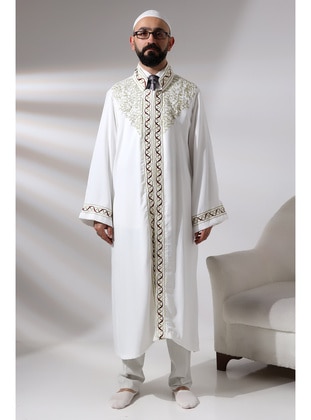 Cream - Stripe - Prayer Clothes - İhvan