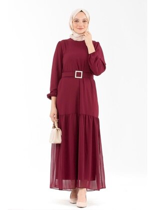 Burgundy - Modest Dress - Sevitli