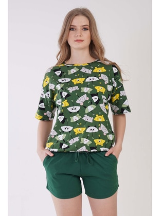 Pamuklu Kadın Düşük Omuzlu Kısa Kol Büzgülü Şortlu Pijama Takım
, 309024