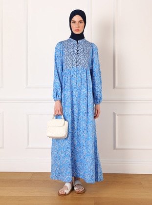 Blue - Unlined - Modest Dress - Refka