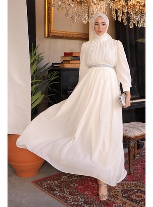 White - Modest Evening Dress - Meqlife