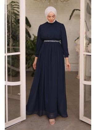 Navy Blue - Modest Evening Dress - Meqlife