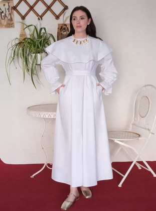 White - Modest Dress - Ceylan Otantik