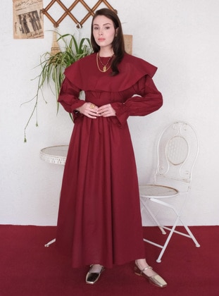 Burgundy - Modest Dress - Ceylan Otantik