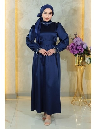 Navy Blue - Modest Evening Dress - MISSVALLE