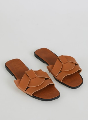 Brown - Slippers - Ayakkabı Havuzu
