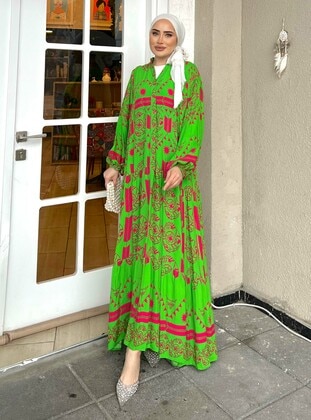 Green - Modest Dress - SAHRA BUTİK