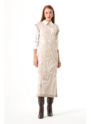 Beige - Modest Dress - MIZALLE