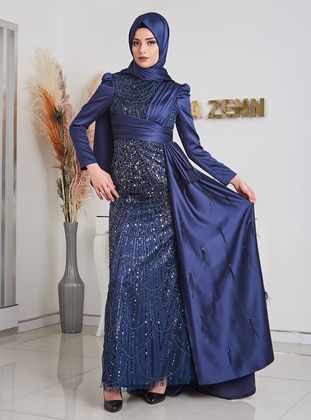 Navy Blue - Modest Evening Dress - Rana Zenn