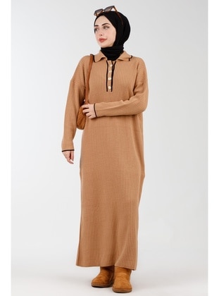 Camel - Knit Dresses - Sevitli