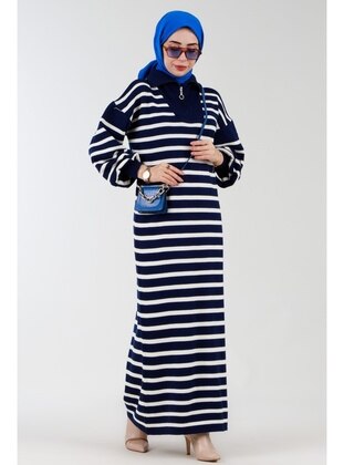 Navy Blue - Knit Dresses - Sevitli