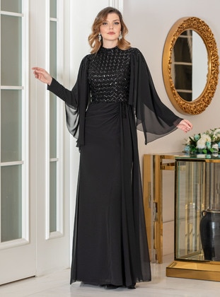 Black - Modest Evening Dress - Ahunisa