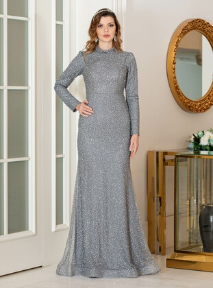Grey - Modest Evening Dress - Ahunisa