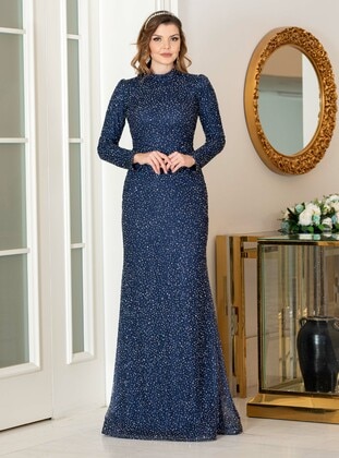 Navy Blue - Modest Evening Dress - Ahunisa