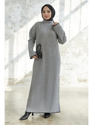 Grey - Polo neck - Knit Dresses - InStyle