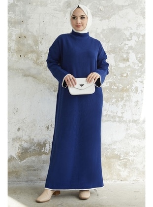 Navy Blue - Polo neck - Knit Dresses - InStyle