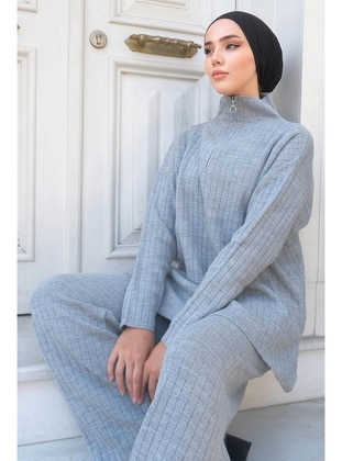 Grey - Knit Suits - Hafsa Mina
