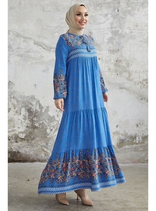 Saxe Blue - Floral - Unlined - Modest Dress - InStyle