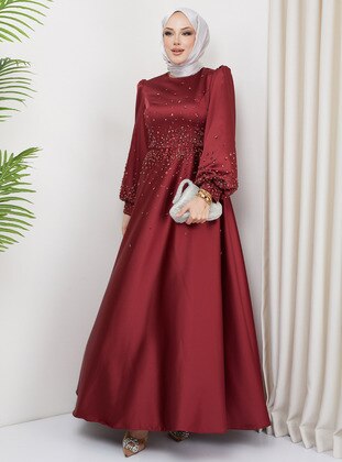 Unlined - Burgundy - Evening Dresses - Olcay