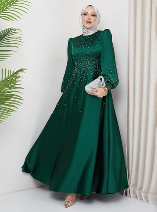 Unlined - Green - Evening Dresses - Olcay