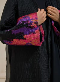Siyah İşlemeli Abaya Pembe Mor