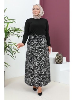 Black - White - Plus Size Skirt - GELİNCE