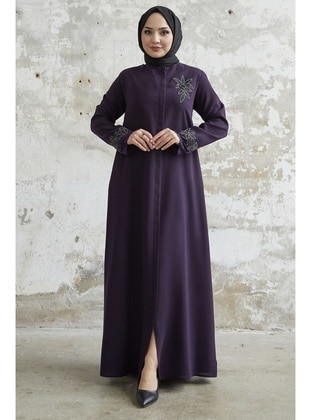 Maroon - Floral - Unlined - Abaya - InStyle