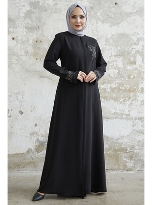 Black - Floral - Unlined - Abaya - InStyle