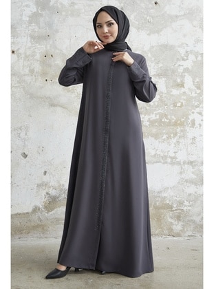 Anthracite - Floral - Unlined - Abaya - InStyle