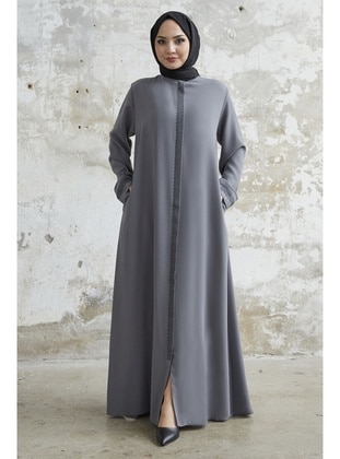 Grey - Floral - Unlined - Abaya - InStyle