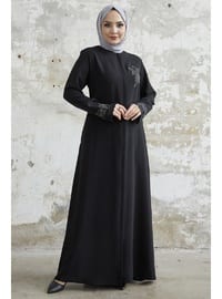 Black - Floral - Unlined - Abaya