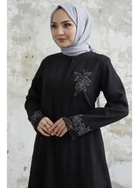 Black - Floral - Unlined - Abaya