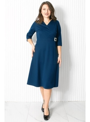 Navy Blue - Plus Size Evening Dress - MFA Moda
