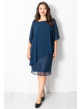 Navy Blue - Plus Size Evening Dress - MFA Moda