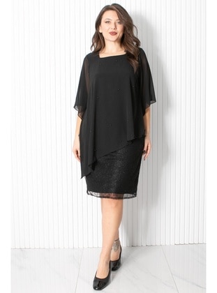 Black - Plus Size Evening Dress - MFA Moda