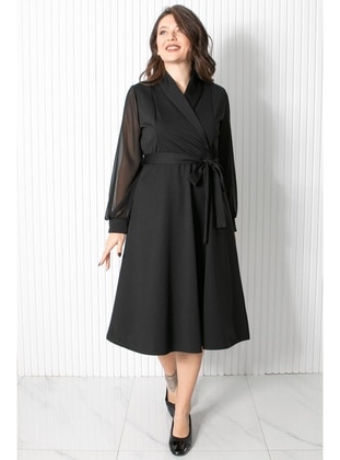 Black - Plus Size Evening Dress - MFA Moda