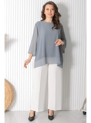 Grey - Plus Size Evening Dress - MFA Moda