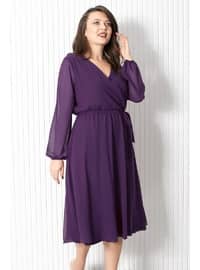 Purple - Plus Size Evening Dress