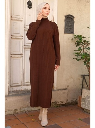 Brown - Knit Dresses - Hafsa Mina