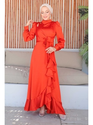 Orange - Unlined - Modest Evening Dress - İmaj Butik